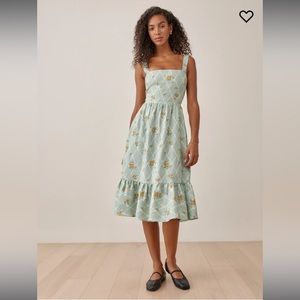 Reformation sleeveless floral print midi/knee length dress